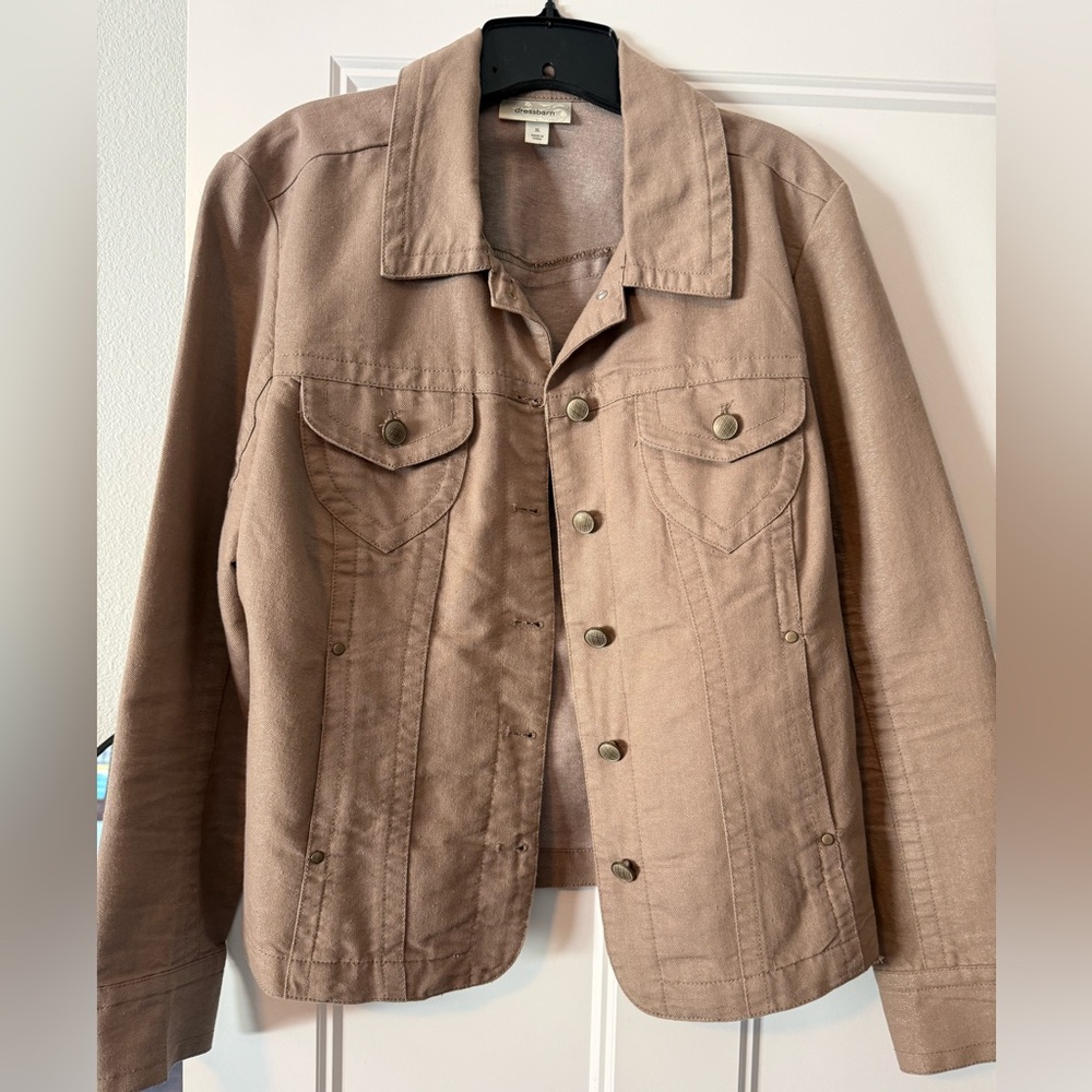 Dressbarn, tan, denim jean jacket, size XL